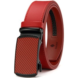 DOOPAI Belt Men, Ratchet Belt Dress Adjustable 1 3/8" Genuine Leather Belt, Red Men's Designer Belt with Metal Buckle, Belt Size Length Can be Cut, with Gift Box