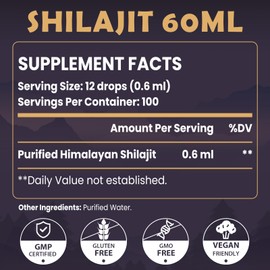 Shilajit Resin Organic Liquid Supplement, Shilajit Himalayan Organic, Liquid Vitamins for Women and Men, 85+ Trace Minerals, Alternative to Resin & Capsules, Energy & Immune Function, Vegan, 60 ml
