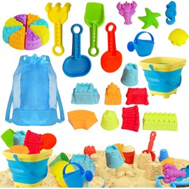 27 Piezas Juguetes de Playa para Niños, Juguetes de Arena para Playa, Juguetes de Arena al Aire Libre, Incluye Pala de Cubeta de Plegable y Juguetes de Rastrillo de, para Playa, Verano.
