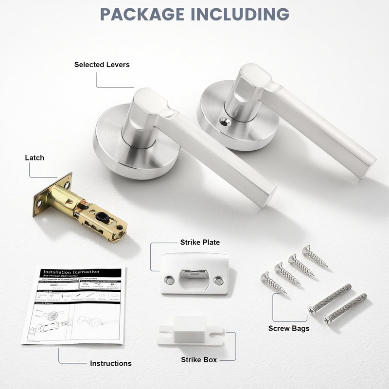 knobelite Satin Nickel Passage Door Handle,Brushed Nickel Round Interior Door