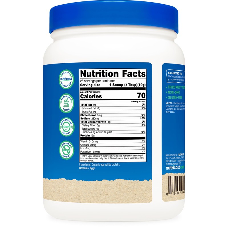 Nutricost Organic Egg White Protein Powder (1LB) 25 Servings Per