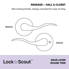 Lock Scout Wave Lever with Round Trim Hall and Closet Door Handle, Satin Nickel Finish