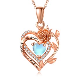 Zeuslia Juni Geburtsstein Kette Mondstein Anhänger Silber 930 Rose Kette Halskette Damen Rosegold Blume Herz Anhänger Halskette Rose Schmuck Geschenke für Damen Frauen