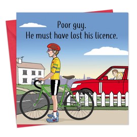 Twizler Funny Card with Cyclist Lost Licence - Blank Card - Funny Cycling Birthday Card for Men or Women - Dad Husband Birthday Card Mum Wife - Funny Cycling Card - Card for Cyclists