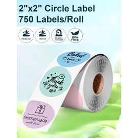 Phomemo Circle Labels- 2" Thermal Round Multi Color Label for Barcode Label, DIY Logo Design, Small Business, Pink/Blue/Purple/Mint Green Compatible with Most of Shipping Label Printers, 400pcs/Roll