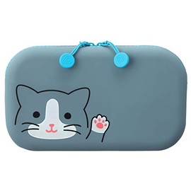 PuniLabo Grey Cat Soft Silicone Zipper Pouch and Case for Pens, Pencils, Beauty Products and More
