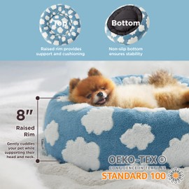 Lesure Donut Small Dog Bed - Round Cat Beds for Indoor Cats Calming Pet Beds, Cute Modern Beds with Jacquard Shaggy Plush & Anti Slip Bottom, 27 Inch, Blue