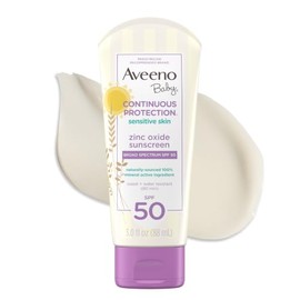 Aveeno Baby - Protector solar de óxido de zinc SPF 50 para bebés con piel sensible, protección solar de amplio espectro, sin desgarros, resistente al sudor y al agua, sin parabenos añadidos, 3 onzas líquidas