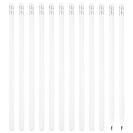 PATIKIL Round Pencils, 12 Pcs Triangle HB Graphite Pencil Wooden Pencils with Eraser for Classroom Office Writing Drawing Supplies, White