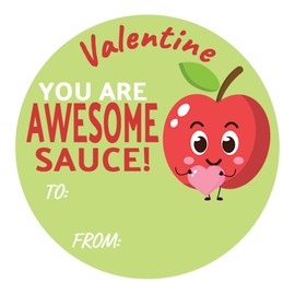 DISTINCTIVS Awesome Sauce Valentine's Day Stickers for Kids, Apple Sauce Valentine Label Stickers, to from Valentines Stickers - 40 Count