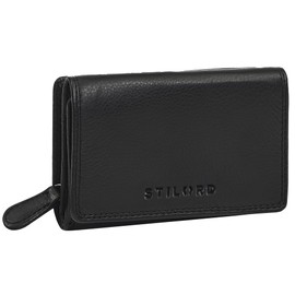STILORD 'Bloom' Vintage Small Ladies Purse Leather with Coin Purse RFID Protection Mini Clutch Card Holder Wallet Genuine Leather Wallet for Women with Zip - 9 Card Slots, Colour:Black