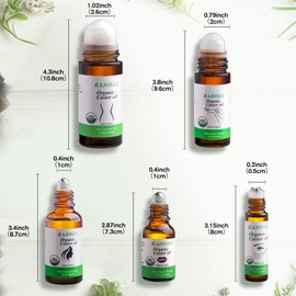 RAJOSEE 5 Pcs Castor Oil Roll on Set, Certified Organic Castor Oil Rolling for Skin Waist Back Leg Lip Eyebrow Hair, Cold Pressed Essential Oil in Glass Bottle