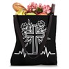 Heartbeat Cross Flowers Background Christian Theme Tote Bag