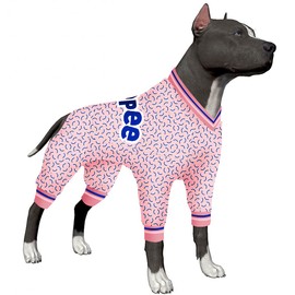LovinPet Pets Shirt, UV Protection, Post Operative Protection Dog Apparel, Lightweight 4 Legged Coverage Dog Jumpsuit, Stretchable V Neck Letter Line Prints Pajamas for Dogs