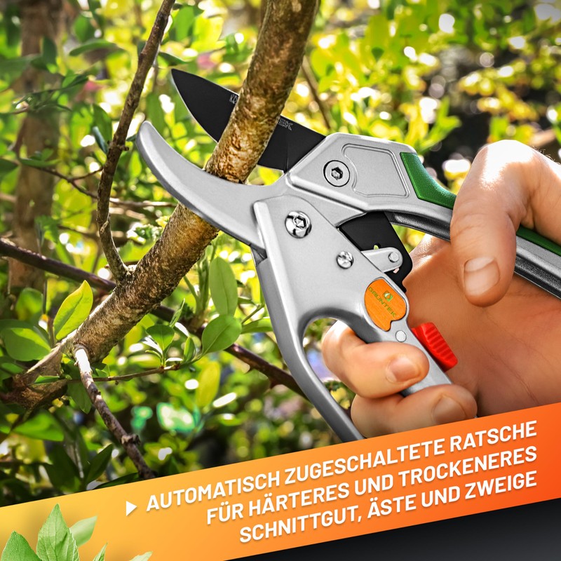 GRÜNTEK Anvil Kondor Secateurs 200 mm, Automatically Switched Ratchet, Diameter
