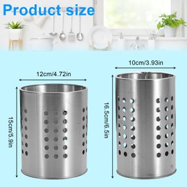 ACHANFLY 2 Pcs Utensil Holder Kitchen Utensil Organizer Cutlery Drainer Stainless Steel Cooking Utensil Caddy Metal Cutlery Holder Tableware Storage for Spatulas Spoons and Tongs (10*16.5cm/12*15cm)