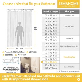 ZEMAHOME Extra Long Clear Plastic Shower Curtain Liner - Lightweight 72" x 96" Transparent Bathroom Shower Showroom Curtain Liner with Rustproof Metal Gromments and Weighted Magnet