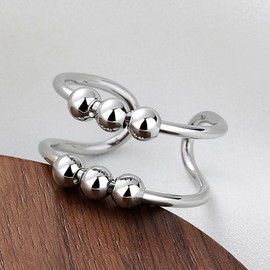 Auriselle Anxiety Rings for Women Adjustable Anxiety Stress Rings Open Spinner Beads with Triple Layer Shiny Silver Open Fidget Ring for Women, 3 Types, Copper, No Gemstone