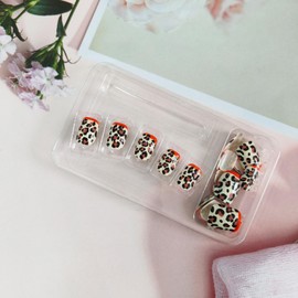 Leopard Print Press on Nails Short Square Fake Nails Cheetah False Nails Red French Tip Nails Glossy Glue on Nails Full Cover Acrylic Stick on Nails for Coquette Women Girls Gift 24 Pcs