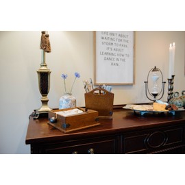 Creative Co-op Square Wood Napkin Holder With Metal Bar, Large, brown,CG0232