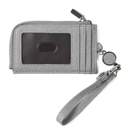 [QUARE] パスケース カードケース 定期入れ キーケース レディース リール付き 薄型 大容量 マルチケース 小銭入れ suica (グレー)