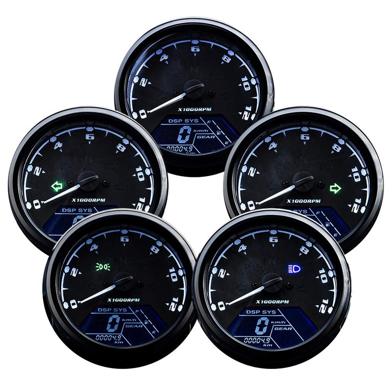 DKMOTORK 0011 Digital Gauge Motorcycle Speedometer/Tachometer/Odometer MPH KM/H Universal with