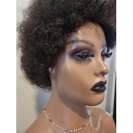 Black Textures Afro Curl Synthetic Wig, 10 Inches, Kinky Curly Texture (C4M (Brown))