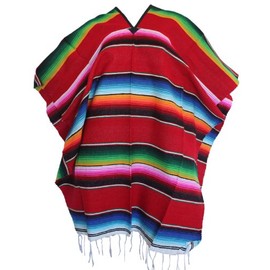 Del Mex Mexican Serape Adult Poncho (Red)