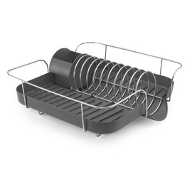 Polder Spring Dish Rack Holds Up to 9 Plates and Includes Removable, Stand-Alone Utensil Bin (Gray)