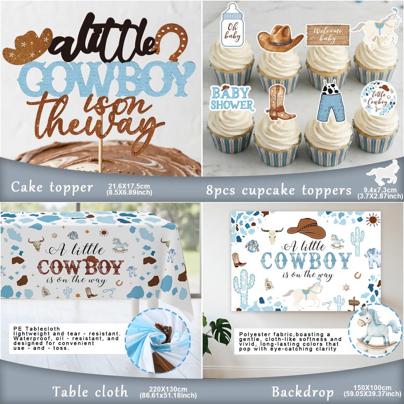 DataMoon Cowboy Baby Shower Decorations for Boy, All-in-One Set