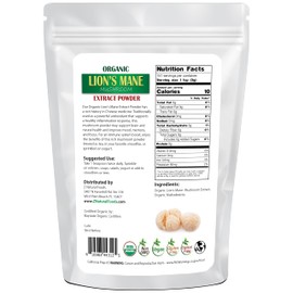 Z Natural Foods Organic Lion’s Mane Mushroom Extract Powder, Vitamin-Rich Superfood Powder, Perfect for Tea and Smoothies, Non-GMO, Vegan, Gluten-Free, Kosher, 1 lb.