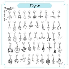 WEBEEDY 50 Styles Silver Clip on Charms Small Animal Flower Pendant Charms with Lobster Clasps for DIY Jewellery Making, Mixed Shape Pendant for Bracelets Key Chain Bag Accessories
