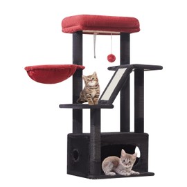 Taoqimiao Gothic Cat Tree,38.5-Inch Cat Tower for Indoor Cats,Suitable for Kittens with Luxurious cat condo with Adjustable Baskets and Luxurious Perch MS029SBR Black and Red