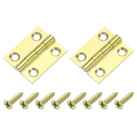 sourcing map 2 Pcs Folding Butt Hinges, 1 Inch Brass Small Door Hinges Butt Cabinet Hinges Folding Craft Hinges with Screws for Door Wooden Boxes Windows Dressers, Gold Tone
