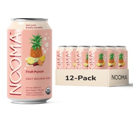 NOOMA - Daily Wellness Soda - Low Calorie & Low Sugar Healthy Soda - Organic & No Sucralose or Aspartame - Supports Muscle Recovery & Immune System - Vegan - Fruit Punch - 12 Pack (12oz each)