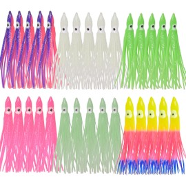 Soft Plastic Octopus Squid Skirt Fishing Lures Saltwater Octopus Skirts Glow Lure Trolling Bait Fishing Tackle for Sea Bass Salmon Trout 7cm 9cm 11cm, 30pcs