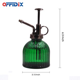 OFFIDIX Plant Mister Spray Bottle Glass Mister for Inside 6.3" Tall Vintage Style with Bronze Plastic Top Pump One Hand Watering Can for Indoor Potted Plants Terrariums Green
