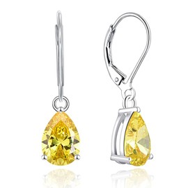 GLESOS Lightweight Water Drop/Dangle Huggie Earrings,18K White Gold Plated Yellow CZ earrings for Women