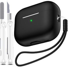 MHYALUDO for AirPods Pro 2nd Generation Case Cover, Military Grade Anti-Fall Soft Silicone Shock-Absorbing for AirPods Pro Case Skin Touch with Keychain and Cleaning Kit, Black