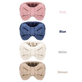 Senkary 4 Pack Makeup Spa Headband Microfiber Bow Towel Soft Fluffy Washing Face Headband for Women Girls Shower Bath Skincare (White, Blue, Pink, Brown)