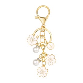 BOBOXZSZD Initials Imitation Pearl Keychain Falling Cherry Blossoms Bag Daily Pendant Imitation Pearl Cute Pendant Accessory White/Pink (White-j)