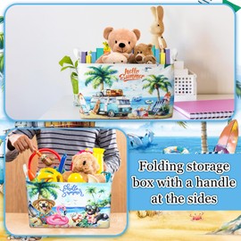 Geelin 3 Pcs Beach Baskets Summer Tropical Coconuts Tree Dog Storage Basket for Gifts Collapsible Waterproof Canvas Cute Storage Bin Organizer with Handles for Picnic Book Closet Shelf Nursery Decor