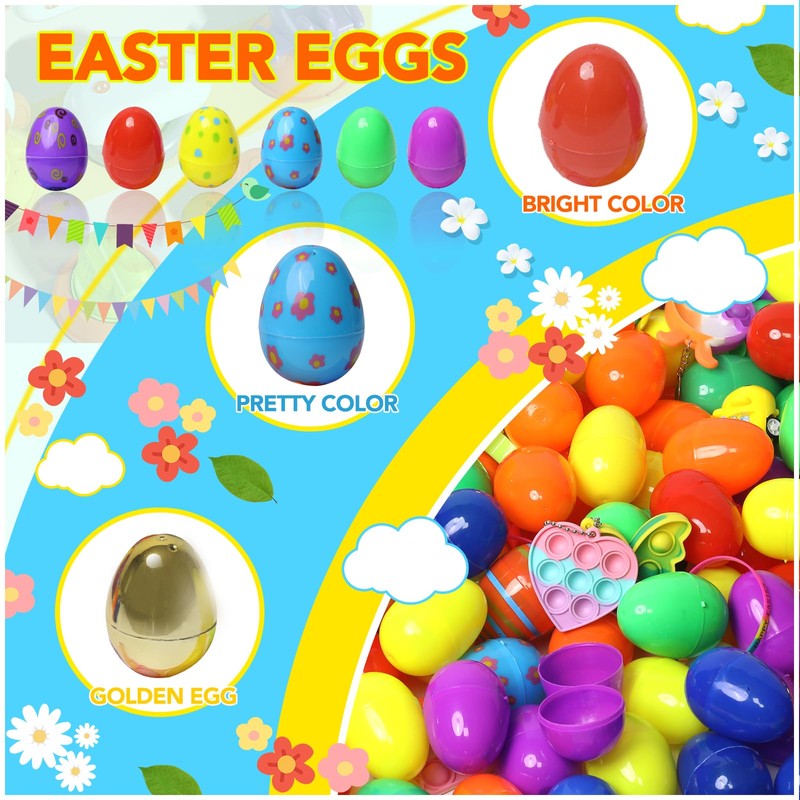 300 Pcs Prefilled Easter Eggs with Toys Inside,Easter Basket Stuffers,Non