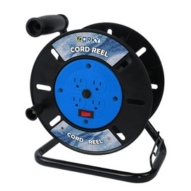 Zorky Extension Cord Storage Reel, Retractable Heavy Duty Open Cord Reel for 12/3,14/3,16/3 Gauge Extension Cord, Portable Empty Hand Wind Power Cord Roller Holder with 4-Grounded Outlets