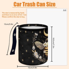 DELORIGIN Bee Daisy Car Trash Can Flower Moon Waterproof Car Garbage Can Car Seat Back Hanging Trash Bag Portable Camping Garbage Bin Storage Bag Collapsible Trash Container for Car (5.9" W,7.2" H)