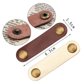 10 Pcs Cord Organizer, Portable Earphone Cord holder Winder keeper, Leather Cable Cord USB Straps, Earphone Winder with Leather Handmade, Stocking Stuffers for Men (Brown / white)