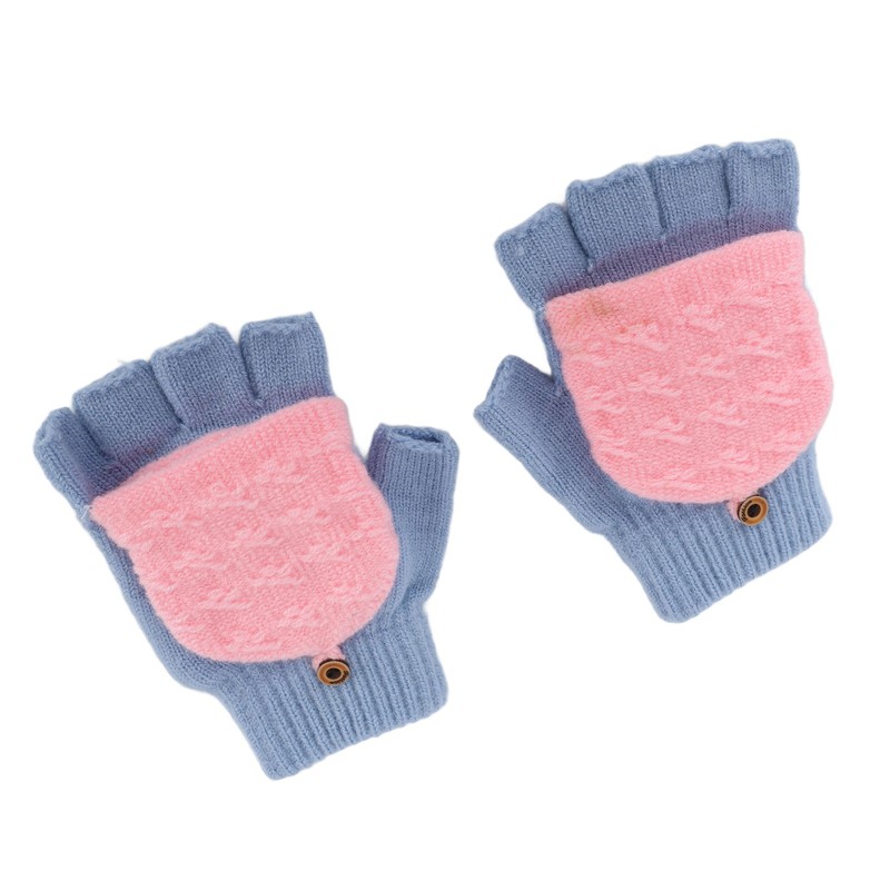 1 Pair Winter Knitted Fingerless Gloves Double Sided Heating USB