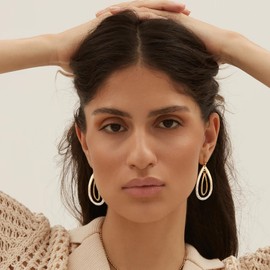 MYCUTEY Hammered Hoop Dangle Earrings For Women Antique Gold And Silver Teardrop Hoops With A Fishhook, Copper, No Gemstone