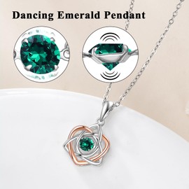 CTIEIP Celtic Knot Necklace for Women 925 Sterling Silver Dancing EmeraldnTrinity Love Knot Pendant Jewelry