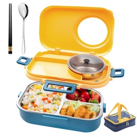 LANSKYWARE Stainless Steel Bento Box with Insulated Lunch Bag, 900 ml Lunch Box & 200 ml Soup Bowl, Blue & Yellow